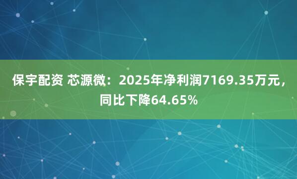 保宇配资 芯源微：2025年净利润7169.35万元，同比下降64.65%